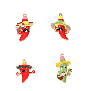 Mexican cartoon chili and cactus enamel charms for DIY earrings and jewelry making