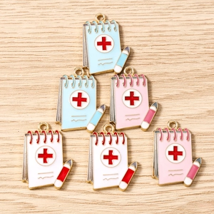Enamel medical notebook pendants with pen charms for DIY jewelry making and keychains