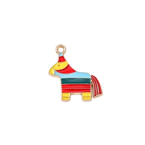 Colorful enamel Mexican piñata horse charms with gold metal plating for DIY jewelry