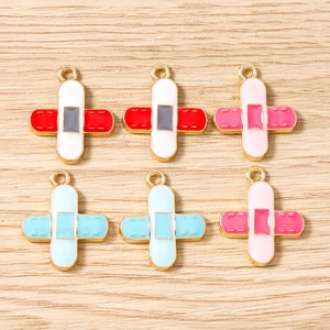 Colorful bandage-shaped alloy pendants with gold borders for DIY jewelry making set