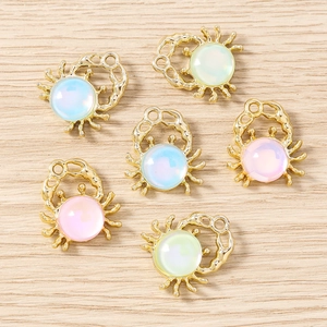 Golden crab animal charms with opal stone inlay for DIY jewelry and accessories making