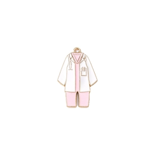 Colgante uniforme de enfermera médica con bata blanca de laboratorio y borde dorado