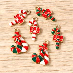 Set of 6 Christmas candy cane alloy pendants with red bows for DIY jewelry making