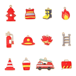 12-piece red fire extinguisher alloy charms set for DIY jewelry making and crafts