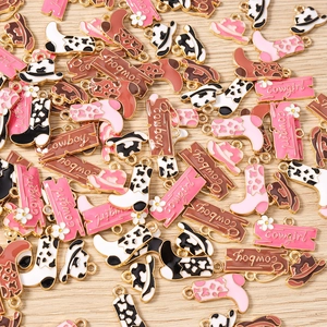 Set of Western cowboy boot and hat enamel charms for DIY jewelry making and crafts