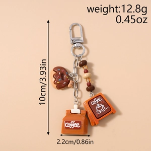 Detailed size and weight specs for the coffee and donut themed fashion keychain