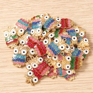 Colgantes de búho coloridos con esmalte brillante y chapado en oro para joyería DIY