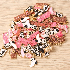 Western cowboy boot and hat charms with cow print patterns for DIY jewelry making