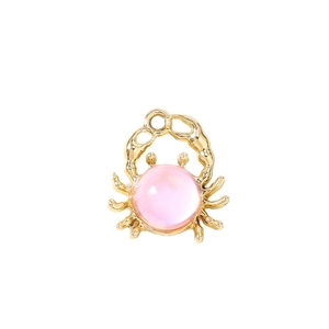 Golden crab charm with pink gemstone inlay for DIY earrings and necklaces