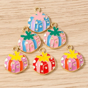 Colorful striped pumpkin-shaped alloy charms for DIY jewelry making and accessories