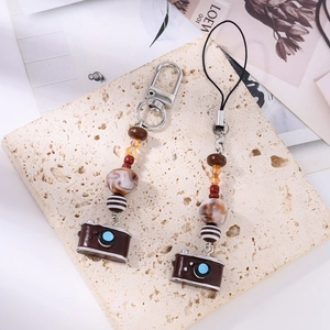 Beaded camera keychain set with turquoise accents for phone and bag decoration