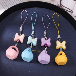 Mignon Porte-clés Panier à Nœud en Résine Motif à Pois Couleur Macaron Pendentif de Téléphone Accessoires de Pendentif de Sac à la Mode Cadeau Femme