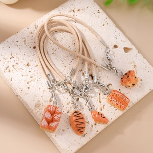 Realistic bread bag charms with resin croissant shapes and woven lanyards set of 5