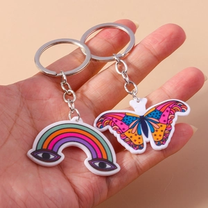 Portachiavi Creativo in Acrilico Arcobaleno Occhi Farfalla Multicolore Animale Ciondolo per Borsa Decorativo Regalo per Donna