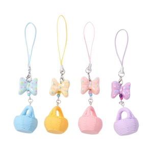 Lot de quatre porte-clés à nœud papillon avec paniers tressés aux couleurs macaron