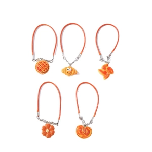 Set of 5 realistic orange resin food charms with braided ropes and metal lobster clasps