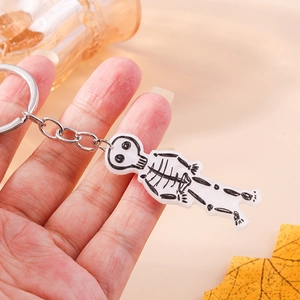 Cute Halloween white acrylic skeleton ghost keychain with silver metal ring and chain