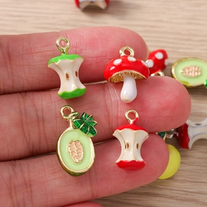 Handgefertigte Fruchtanhänger aus Legierung mit Pilz- und Apfelkern für DIY-Schmuck