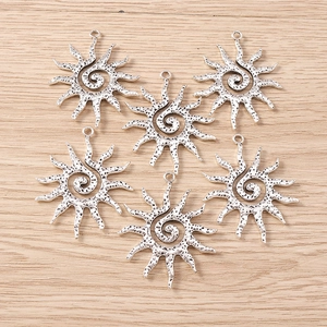 Set of 6 vintage silver spiral sun pendants made of zinc alloy for DIY jewelry making
