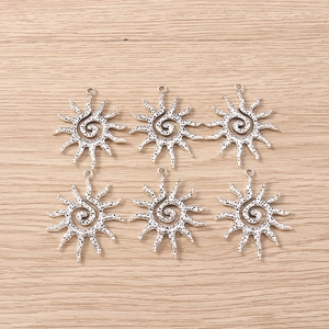 Set of 6 antique silver spiral sun charms for DIY necklace and jewelry making