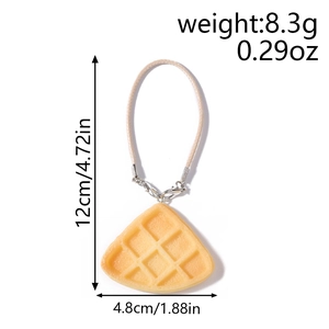 Detail view of waffle charm with size dimensions and silver lobster clasp connector