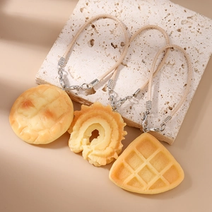 Cute simulation waffle and cookie bag charms with lobster clasp and woven cord