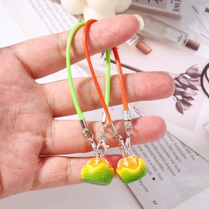 Realistic orange fruit pendants with textured resin peel and woven lanyard straps