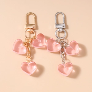 Portachiavi Moda Cuore Rosa Con Pendenti in Resina Gelatina e Anello in Lega Oro Argento Ciondolo Dolce per Borsa Regalo Donna