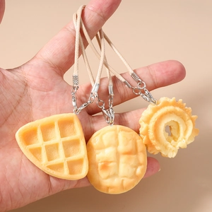 Realistic Simulation Food Bread Waffle Biscuit Bag Charms Keychain For Handbag Phone Case Decoration Women Girl Jewelry