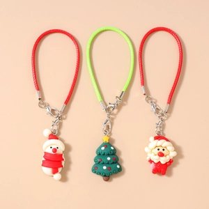 Christmas Phone Lanyard Soft PVC Snowman Christmas Tree Santa Claus Bag Pendant With Braided Rope Metal Clasp Festive Decor