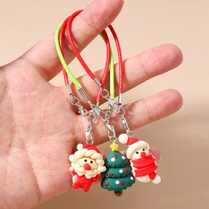 Christmas cartoon pendant set with Santa Claus, Snowman and Tree charms on braided cords