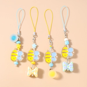 Cartoon Bee Butterfly Beaded Phone Chain Cute Acrylic Animal Bag Charm Kawaii Phone Strap Hanging Ornament For Women Kids