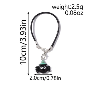 Detailed view of Halloween spider phone charm with 10cm length and 2.5g weight info