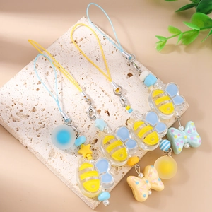 Cartoon animal bead phone charms with bee and butterfly designs in macaron colors