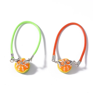Fashionable braided fruit bracelets with 3D orange pendants and silver metal clasps