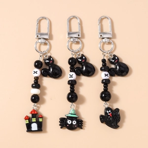 Halloween Beaded Keychains Ghost Castle Spider Black Cat Zinc Alloy Bag Charms Festive Holiday Gifts Jewelry Accessories