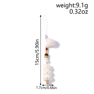 Dimensions détaillées du bijou de téléphone ours avec pompon et perles, 15cm de long