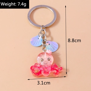 Pink resin octopus keychain size details with dimensions 8.8cm height and 7.4g weight