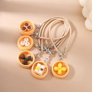 Creative Simulation Chinese Dim Sum Steamer Phone Charm Set Miniature Steamed Bun Shumai Zongzi Bag Pendant Decoration Resin Cute Handcrafted Food Lanyard Keychain