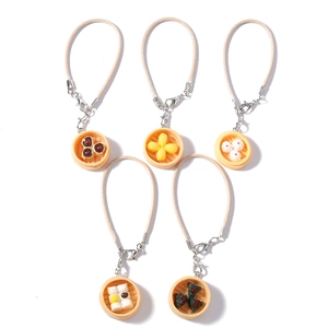 5-piece miniature dim sum phone charms with woven cords and lobster clasps