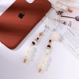 Porte-clés dango ours blanc mignon avec perles colorées et pompons en peluche