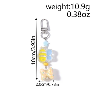 Detailed size and weight specs for the bee and bow beaded keychain with lobster clasp