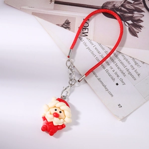 Detail of Christmas Santa pendant with red woven lanyard and dual silver lobster clasps