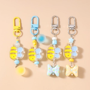 Cartoon Bee Keychain Beaded Resin Animal Bag Charm Cute Butterfly Bow Key Ring For Women Girls Fashion Jewelry Gift Accessory