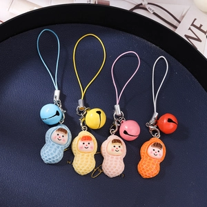 Cartoon peanut baby phone charms with colorful bells and lanyards set of 4 pieces