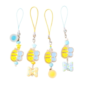 Cartoon bee bag charms and phone straps set with colorful beads and resin pendants