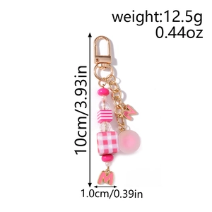 Pink beaded keychain with letter charms and dimensions 10cm by 1cm, weight 12.5g