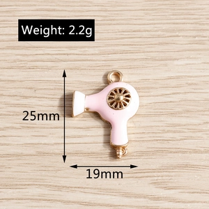 Pink enamel hair dryer charm in gold finish with 25mm height for DIY jewelry making