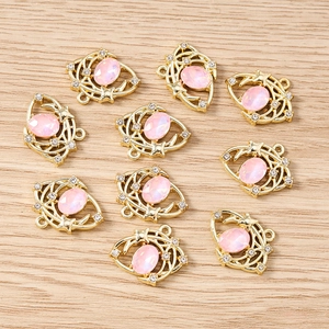 Pendentifs lune et étoile dorés avec opale rose et strass pour création de bijoux