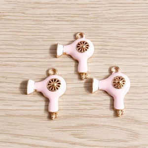 Pink and white hair dryer charms for DIY jewelry making with gold plated alloy finish